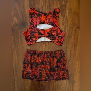 Freedom Rave Wear Forbidden Cut Out Teaser Top and Mesh Mini Skirt- 2 piece set